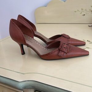 Gianni Bini Burnt Orange Pointed D'Orsay Heels with Buckle Detail